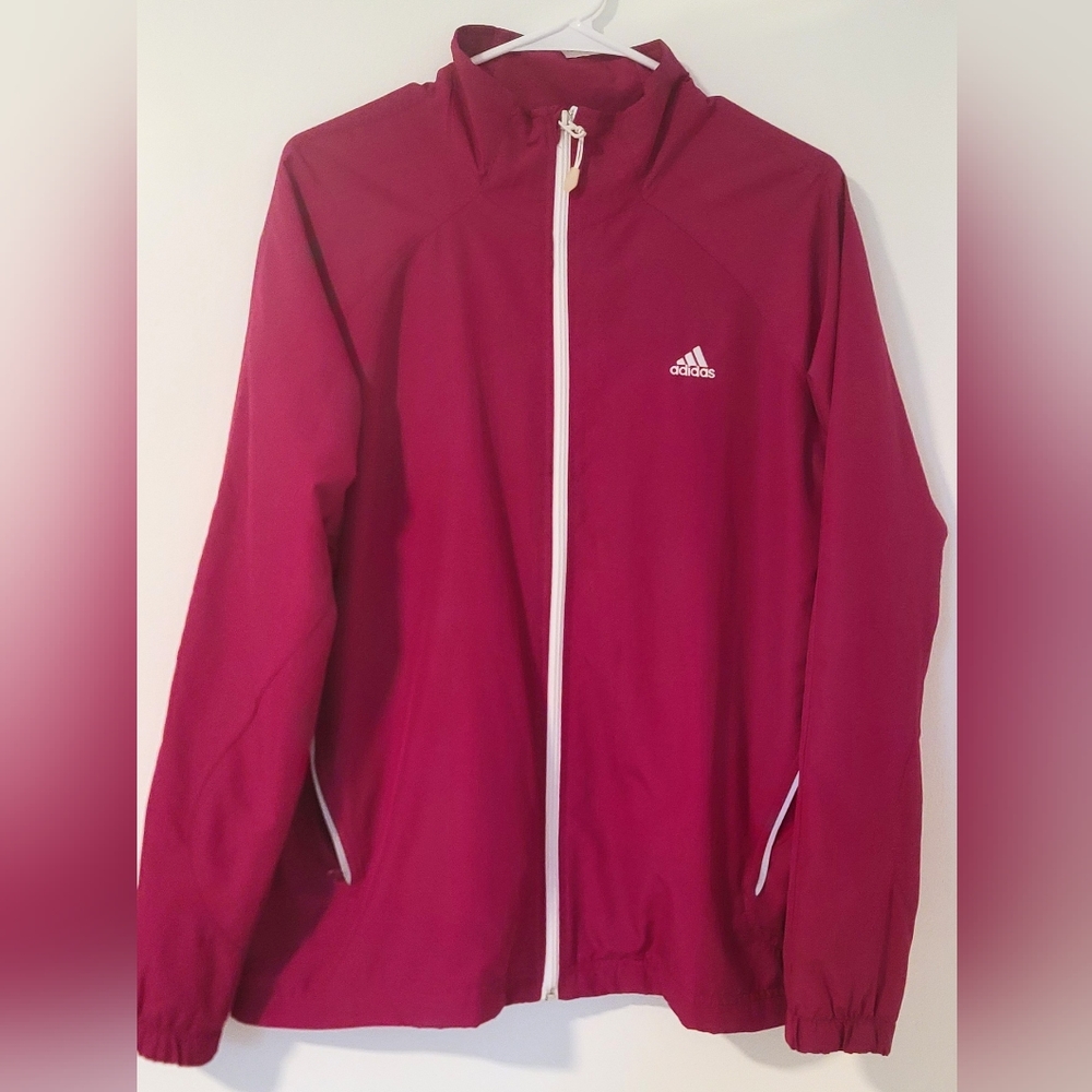 Adidas Women's XL Windbreaker Running Jacket | Pink and white/XLARGE